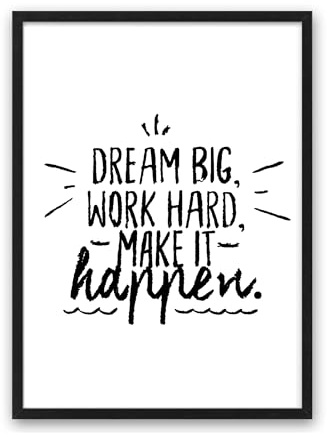 Din A4 Kunstdruck ohne Rahmen - Spruch - Dream big, work hard - Motivation Erfolg Glück Mut Typographie Druck Poster Bild