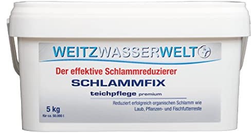 SCHLAMMFIX - Teichschlammentferner mit Sofort-Wirkung durch Aktivsauerstoff - Teichboden Reiniger effizient und schonend - Teichklar für Gartenteich oder Naturpool - 5 kg für bis zu 50.000 l