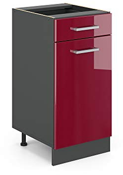 Vicco Küchenunterschrank R-Line, Rot Hochglanz, 40 cm | 1 Schublade · Ohne Arbeitsplatte · Höhenverstellbare Füße · ✓ Leichter Zugriff · ✓ Frei kombinierbar