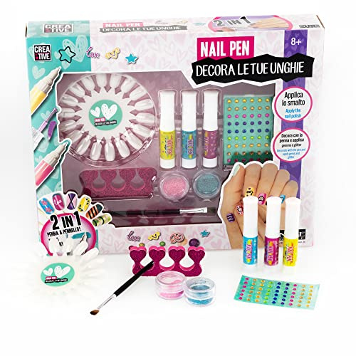 Nice Group - Creative Nail Pen Box, Kit per decorare le Unghie con Smalti, Penna, Gemme 3D, Glitter da applicare, Taglia Media, Multicolor (02076)
