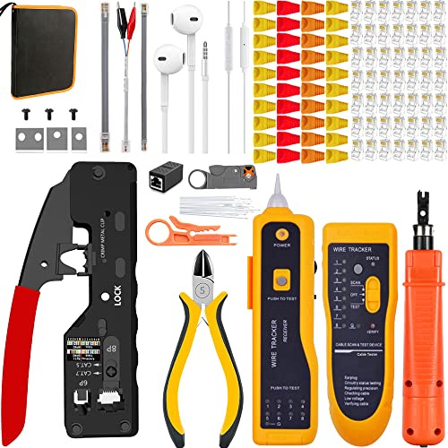 MAYLINE CAT6 CAT5 Pince à Sertir de Kits RJ45 Testeur de Network Réseau d'Outils Sertissage CAT7 Outillage de Réparation d’Ordinateur Net Professionnel Cablage Maintenance de Câble LAN(RED)