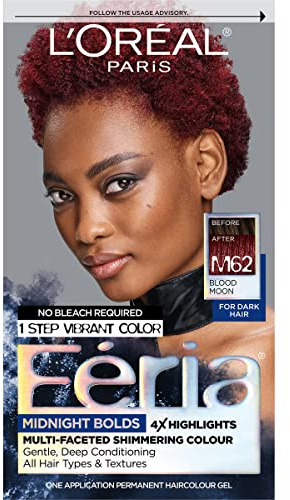 L'Oreal Paris Feria Midnight Bold Multi-Faceted Permanent Hair Dye, One-Step Hair Color Kit for Dark Hair, No Bleach Required, Blood Moon