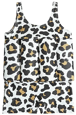 IWEMEK Boy Girls Floatation Swimsuit with Adjustable Buoyancy Baby Swim Vest Life Jacket Summer Training Float Suit One Piece Floating Swimwear Safety Pool Bathing Suit for Kids Leopard 6-12 Months