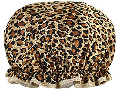 1 bonnet de douche réutilisable, double épaisseur, imperméable (imprimé léopard)