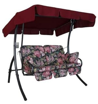Angerer Freizeitmöbel GmbH Hollywoodschaukel 2-Sitzer Comfort - Gartenschaukel Made in Germany - Schaukel zum Sitzen und Entspannen - mit Bett-Funktion - einfache Montage (Schwarz-Bunt geblümt)