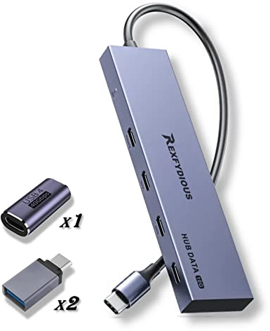 REXFYDIOUS 10 Gbps USB C HUB Splitter Verteiler 4in1 Data Port, 100W PD, USB C für iPhone 16 15 MacBook M4 M3 M2 M1 Windows Android und Type C Geräte (Silver 2 C to A Adapters)