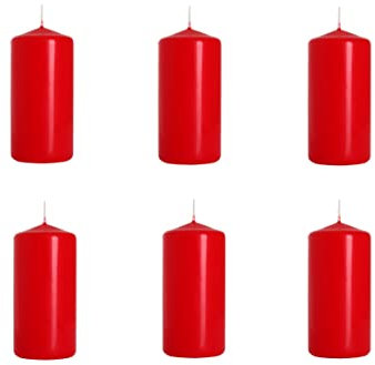 Nipter Stumpenkerzen Rot Säulenkerzen Blockkerzen, Durchmesser 5 cm, Höhe 10 cm, geruchsneutral, lange Brenndauer 20h, Set 6 Stück (1 Box)