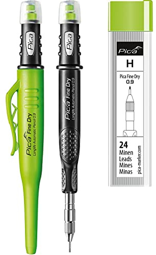 Pica Tieflochmarker Fine-Dry 0.9, Bleistift Bohrlochmarkierer 7070 + 24 Ersatz-Graphitminen H 7050