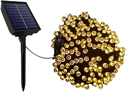 VA-Cerulean Catena luminosa a energia solare, 30 m, 300 LED, luce bianca calda, 8 modalità, con telecomando, impermeabile IP44, decorazione per interni ed esterni, per Halloween, Natale, matrimonio