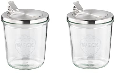 APS 82242 Original 2er Set Einmach-Gläser 580 ml, Ø 11 cm, H:, Sturzform mit Klappdeckel und Silikondichtung, Einmachglas, Dekoglas, Dessertglas, Vorratsglas, spülmaschinengeeignet, Transparent