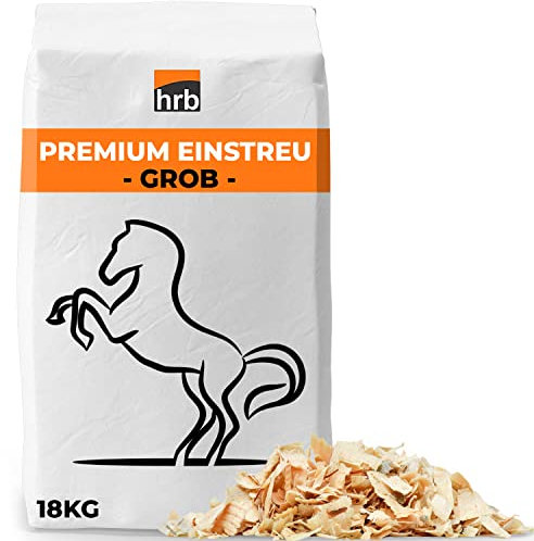 HRB Premium Einstreu Holzspan Horse, Hanf bzw. Leinenstroh Ersatz Einstreu hohes Volumen, extrem staubarm, sehr saugfähiges Streu, ideal auch als Kleintiereinstreu (Grob, 18Kg)