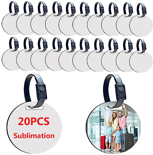 20 pcs Sublimation Blanks Luggage Tag Round Bulk MDF with Belt White Sublimation Blank Products Travel Bag Name ID Card Luggage Tags with Double-Sided Keychains Sublimation Bag Tags