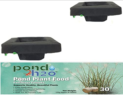 PondH2o Floating Aquatic Water Garden Pond Plant or Flower Fabric Planter Baskets with Plant Food, 14 Square Floatable Aquatic Water Garden Pond Plant Islands for Ponds | Value 2 Pack
