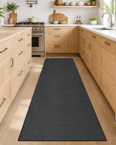 COLOR&GEOMETRY Tappeti da Cucina Antiscivolo Lavabile 65x240cm, 4mm Sottile Tessuto Runner Tappeto, Assorbente Facile da Pulire Tappeti da Pavimento per Davanti al Lavandino, Corridoio, Grigio