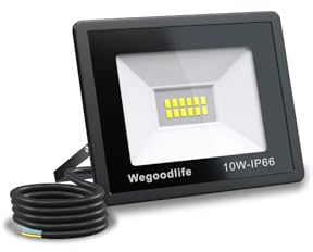 Wegoodlife 10W Focos LED Exterior, Super Brillante 730LM Foco Proyector LED, 6500K Blanco Frío Iluminación de Exterior Seguridad, IP65 Impermeable, Floodlight para Garaje, Jardín, Patio, Terraza