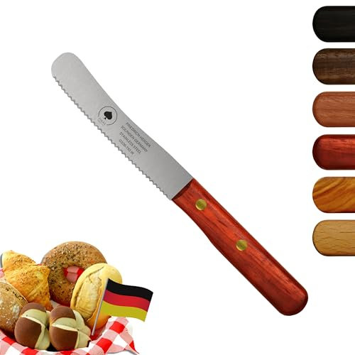 PIKAS - Solingen Messer mit Wellenschliff, Padouk Holzgriff, Premium Buckelmesser, Küchenmesser, Frühstücksmesser, rostfrei - Chrom-Stahl, Dünnschliff & Handabzug, Made in Germany