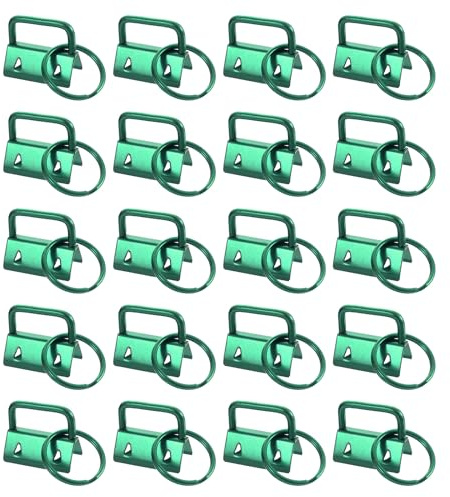 QUARKZMAN 20 Stück Schlüsselanhänger Rohlinge 25mm/ 1 Schlüsselband Rohlinge Schlüsselanhänger Hardware mit Schlüsselring für DIY Herstellung von Schlüsselbändern Tasche Gurtband Grün