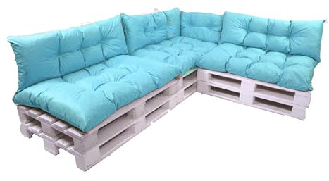 7-teiliges Palettenkissen Set, ein Set Kissen für Gartenmöbel, Palettenkissen 120x50x3Sitz +3x Rückenlehne 120x40cm +1x 60x40cm, Bodenkissen (blau)