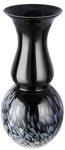 GILDE Deko Pokal Vase groß schwarz weiß - Moderne Dekovase Dekoobjekt Glasvase Blumenvase handgefertigt aus Farbglas - Höhe 43 cm