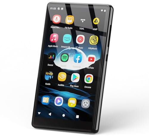 5 MP3 Player mit Bluetooth und WiFi, 80GB Android MP4 Player, Kinder Player mit Lautsprechern, HiFi Sound, Streaming-Musik-Player mit Spotify, YouTube, Play Store, Unterstützt bis zu 512GB (Black)