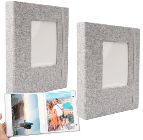 Fotoalbum 13x18 52 2 Packungen, Klein Mini Fotoalbum Einsteckalbum, Photo Album mit Leinen Einband, 26 Seiten mit 52 Fotos, Fotobuch zum Einstecken, für Familien, Hochzeit, Urlaub (Grau)