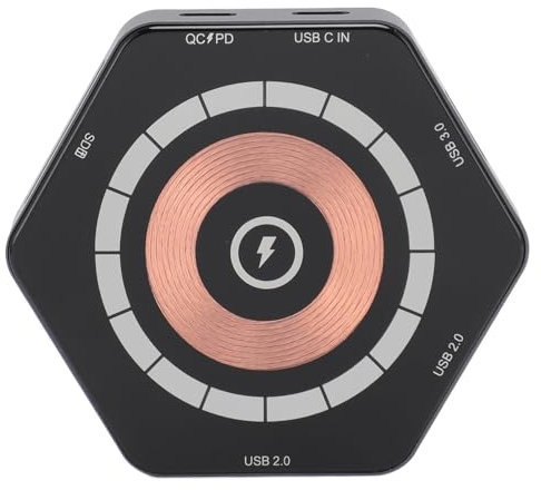 Hub USB3.0 Tipo C, Estación de Acoplamiento USB3.0 Multipuerto Profesional, Transferencia Rápida, PD y Carga Inalámbrica, Aleación de Aluminio, para Teléfono Celular, Tableta,