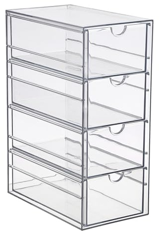 TOLIDA Acryl Schreibtisch Organizer mit 4 Schubladen für Brillen, Stifte, Schminkpinsel, Haarbänder, Haarnadeln