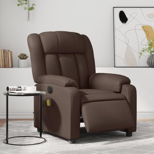 Homgoday Massagefåtölj, elektrisk relaxfåtölj, TV-fåtölj med liggfunktion, liggfåtölj, vilstol, fåtölj, justerbart ryggstöd, vibrationsfunktion, brunt konstläder