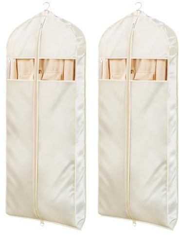 Univivi Kleidersacke Satin, 152cm lang Kleidersäcke mit Reißverschluss | Superweich, Volle Länge mit Zwickeln, Atmungsaktiv und geruchsneutral, Für Kleider, Mäntel, Jacken, Anzüge, Beige