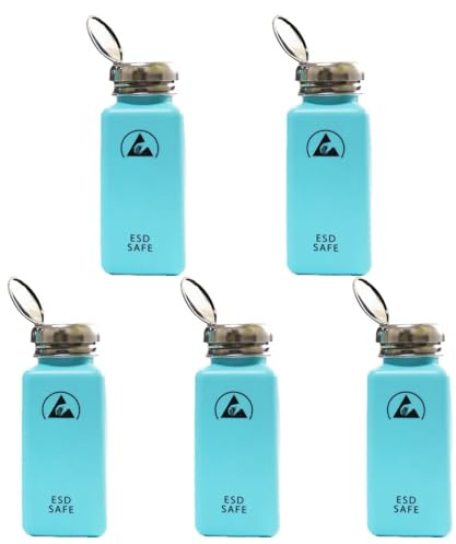 Lot de 5 flacons de solvant ESD de 250 ml | Flacon carré antistatique bleu EPA | Pompe distributeur de liquide en acier inoxydable pour frotter l'alcool/vernis à ongles Distributeur de démaquillant