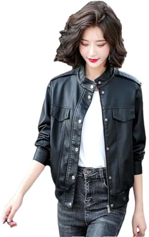 Alloaone Frauen Echtes Leder Jacke Frauen Revers Lose Schaffell Mantel Damen Streetwear Oberbekleidung black jacket 4XL