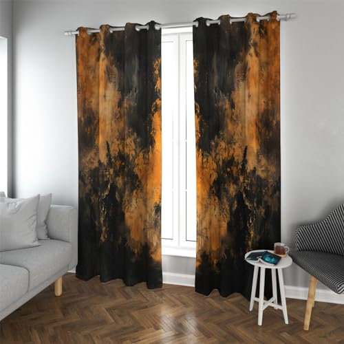 Orange Schwarz Hintergrund Verdunkelungsvorhänge Abstrakte Vintage Fenster Vorhänge 2 Stück Privatsphäre Thermische Fensterbehandlungen für Wohnmobile B140xH229