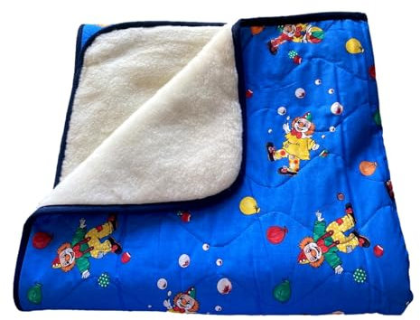 Oberbett Wolldecke für Kinder - mit Kopfkissen - Set - Größe 135x200cm + 40x60cm - Baumwolle + Wolle (Clown)