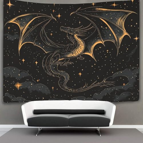 kaiyun Drache Tapisserie-Wandbehang, Flying in The Sternenhimmel Wandteppich Für Schlafzimmerdekoration,GeburtHirschsfeier Oder Gartenkulisse 150cmx200cm