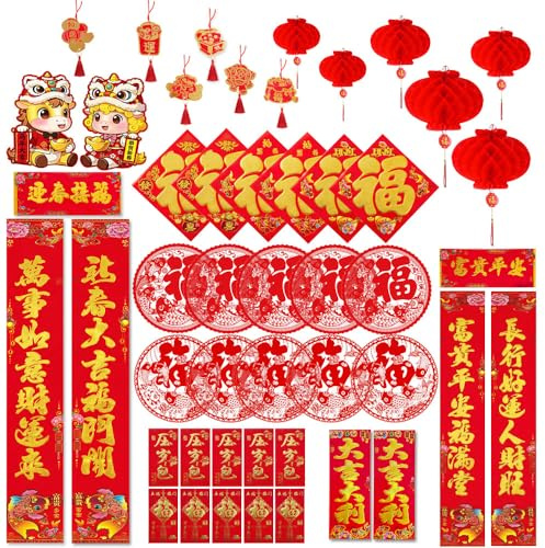 Confezione da 50 decorazioni per Capodanno cinese, 2025, anno serpente, luna, coppie di Capodanno cinesi, buste per lanterne rosse, carta fu, adesivi per finestre, ornamenti, adesivi per porte per