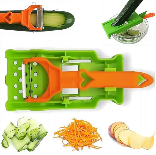 Cocororo Pelador, pelador de frutas y verduras, Pelador multifuncional doble cuchilla, pelador en juliana para patatas, naranja, limón, con exprimidor de limón y espiral de patatas