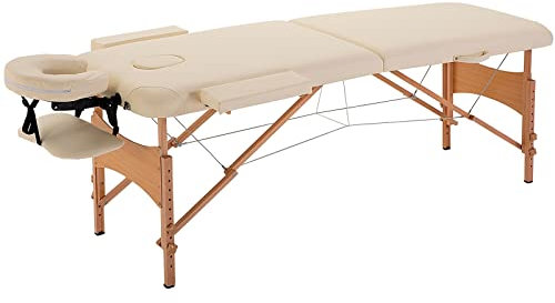 HOMCOM Massagetisch, klappbare Massageliege, höhenverstellbarer Massagebank, Massagebett mit Kopfstütze, für Spa, Salon, Kunstleder, Holz, Creme