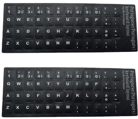 Ddujbtp 2 calcomanías de letras para teclado, calcomanías portuguesas para teclado, letras y números, calcomanías de repuesto de fondo negro