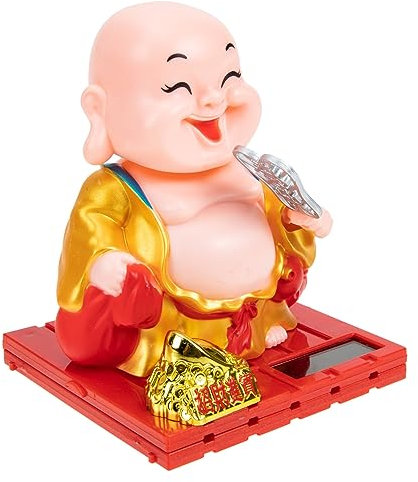 MAGICLULU Solarbetriebene Maitreya Buddha Figur Kunststoff Auto Dekoration Zen Ornament Mit Wackelkopf