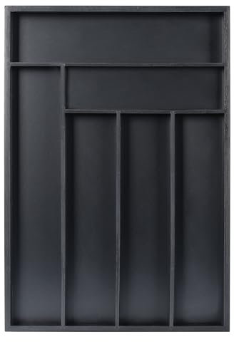 Besilord Silverware Organizer Kitchen Drawer Organizer Utensil Organizer Bamboo Silverware Holder Cutlery Organizer in Drawer Flatware Organizer Tray(6 slots, Black