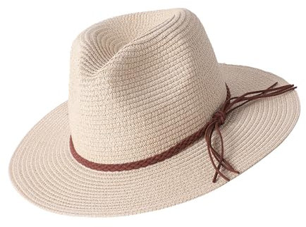 kokdid Chapeau de paille panama tissé à pompons pour femmes et hommes - Accessoires photo occidentaux pour hommes et femmes - Unisexe, Abricot riz., 6 7/8-7 1/8