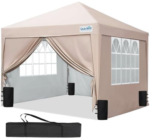 Quictent 3x3m (10x10ft) Pop Up Canopy Gazebo with Removable Sidewalls, Adjustable Height Event Shelter, Portable Tent for Garden Party, Camping, Beige