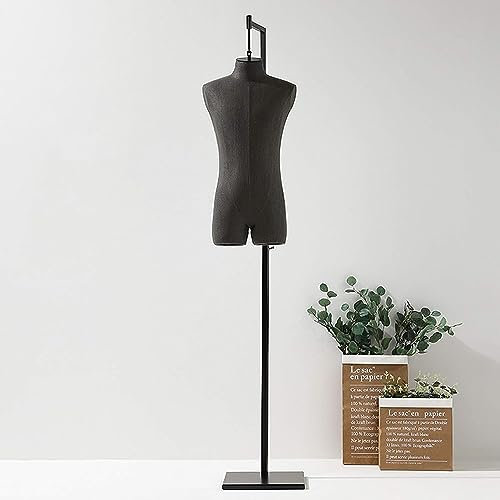 XSDAJSD Schaufensterpuppenkörper, Verstellbarer Ständer mit Einer Höhe von 53–76 Zoll, abnehmbares Hebezeug, modische Schneiderbüste für den Einzelhandel mit Kleidung (schwarz, männlich, A)