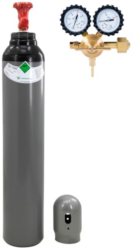 Bouteille de gaz azote - Bouteille de gaz de protection - 8 l remplie - 200 bar - 1,6 m³ - Avec réducteur de pression et capuchon de protection - Pour climatisation, remplissage de pneus et soudage