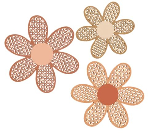 Garneck Decoración de Margaritas de Madera 3 Piezas, Estilo Bohemio | Adorno de Pared de Madera, Decoración Floral Ligera y Natural para Hogar y Dormitorio