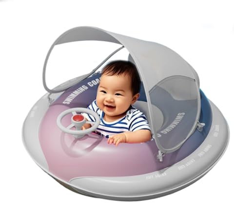 Float de Natation Gonflable - verrière de Tout-Petit 64x61cm, Chariot de Natation pour Tout-Petit, siège Flottant de sécurité avec Pompe de Presse intégrée | Protection Solaire Jouet pour pour