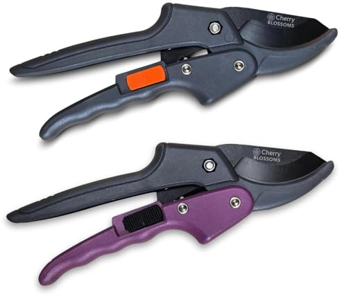 2 Pack Pruning Shears & Garden Secateurs Heavy Duty – SK5 Steel Ratchet Pruners for Gardening – Ergonomic Pruning Scissors with Hand Guard & Safety Lock – Sharp Garden Cutters