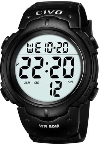 CIVO Montre Homme Sport Militaire étanche Montre Digitale Chronomètre Alarme Lumière LED Montres Bracelet Hommes Numerique Mode Grand Cadran