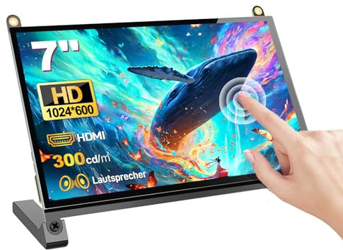 Ueplain Monitor touch screen portatile da 7 pollici per Raspberry Pi, display HD, altoparlante, ingresso HDMI, compatibile con Raspberry Pi 5/4B/3B+/3B/B+ Win11/10/8/7/PC