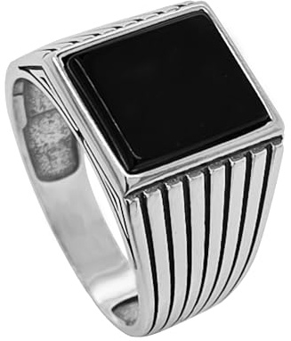 Ulex Premium 925 Sterling Silber Ringe Herren Siegelring mit quadratischem schwarzen Onyx poliert modernes Design Männerring Luxus Größe 55